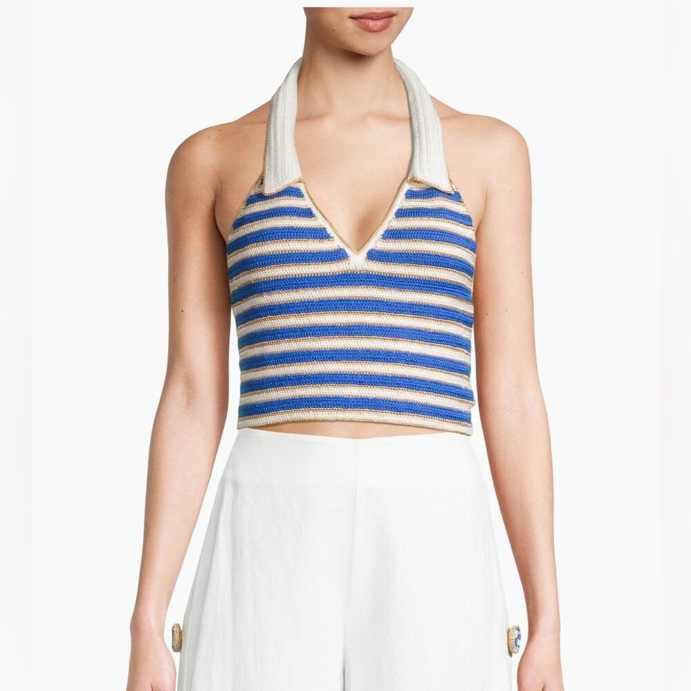 My Beachy Side Ali Crochet Striped Halter Top Small Navy - Picture 5 of 12